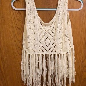 Ladies white macramé crop top with fringe (never worn)